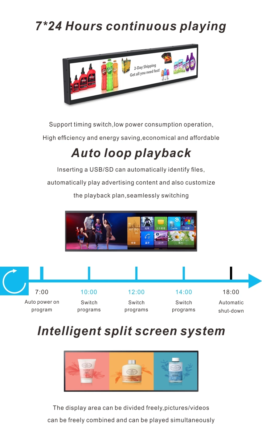 46.6 Inch 1200mm Ultra Wide Screen LCD Stretched Monitor Shelf WiFi Digital Signage